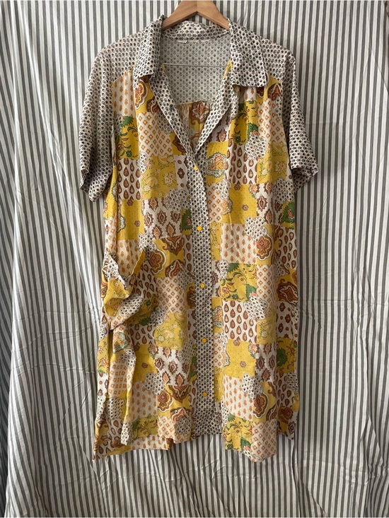 Other - Vintage Yellow Patchwork Print Collared Dress/House Dress/Robe